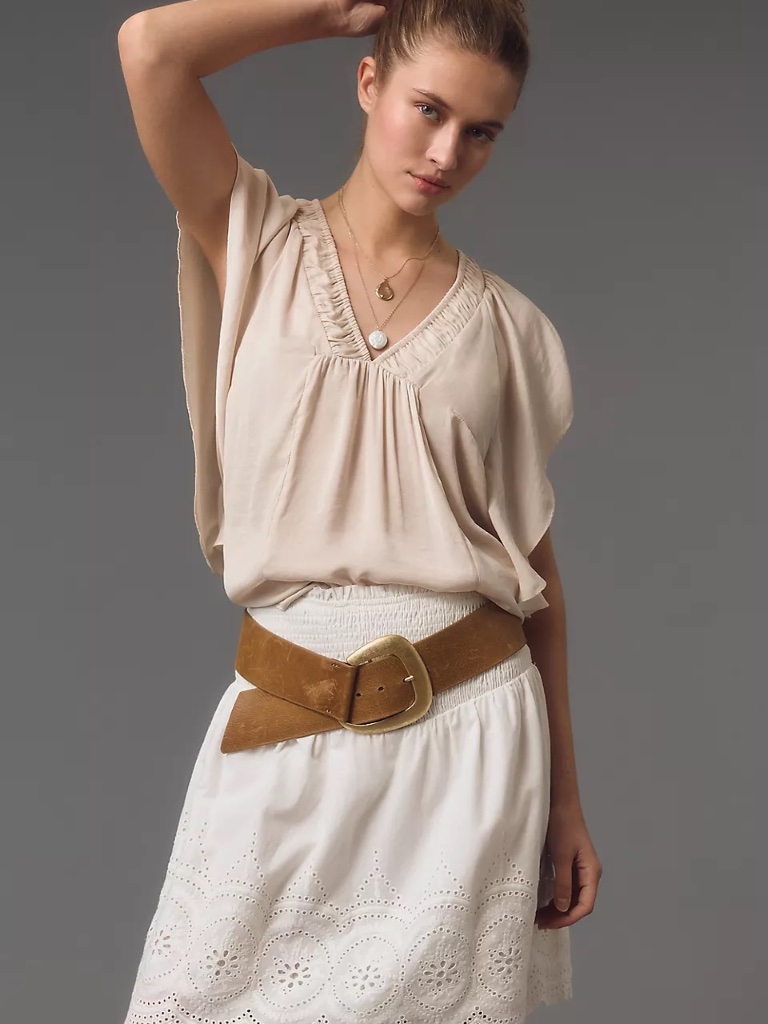Nwt Anthropologie Flutter-Sleeve Gathered Top Small